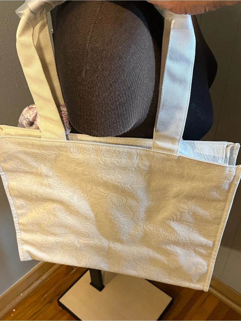 Victoria's Secret Cream Floral-Scarf Jacquard Tote
